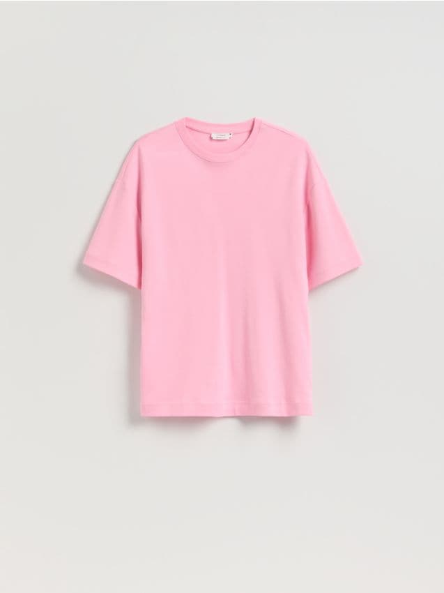 Reserved - T-shirt oversize z merceryzowanej bawełny - różowy