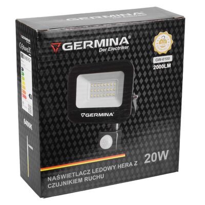 Naświetlacz LED z czujnikiem ruchu 20 W 2000 lm 6400 K IP65 hera germina