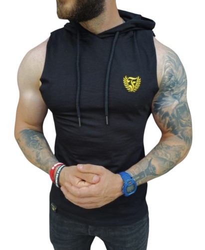 Tank top czarny z kapturem złoty haft Furia