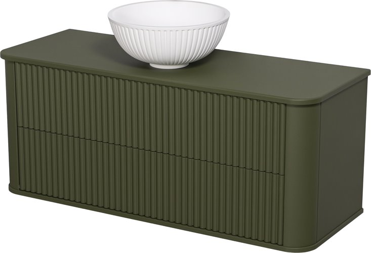 Szafka łazienkowa wisząca ryflowane fronty z umywalką LILIA 120 cm oliwkowy mat z umywalką Gante