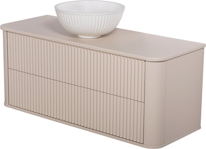 Szafka łazienkowa wisząca ryflowane fronty z umywalką LILIA 120 cm piaskowy mat z umywalką Gante