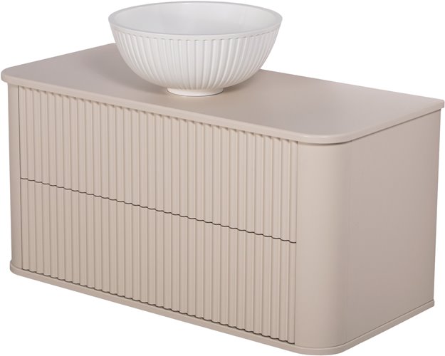 Szafka łazienkowa wisząca ryflowane fronty z umywalką LILIA 100 cm piaskowy mat z umywalką Gante