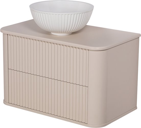 Szafka łazienkowa wisząca ryflowane fronty z umywalką LILIA 80 cm piaskowy mat z umywalką Gante