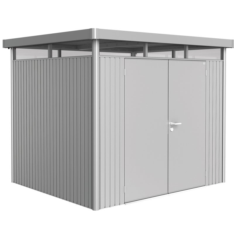 Domek narzędziowy metalowy Highline H3 podwójne drzwi 275x235x222 cm srebrny Biohort