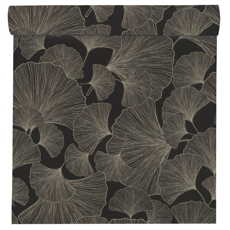 Tapeta Miłorząb Selection Vinyl 462234 czarno-złota winylowa na flizelinie