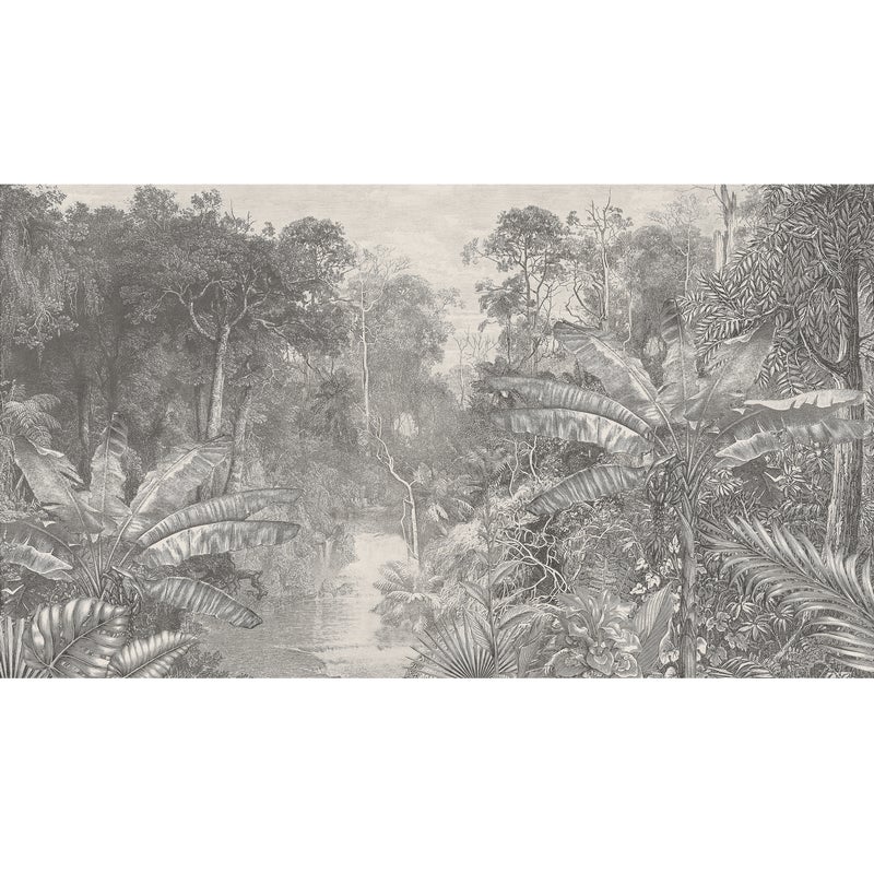 Mural Jungle dżungla w szarości 500 x 280 cm struktura płótna