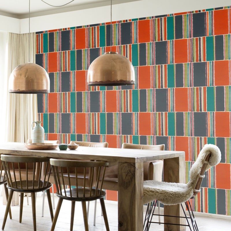 Tapeta Pasy Patchwork pomarańczowa 484458 flizelinowa