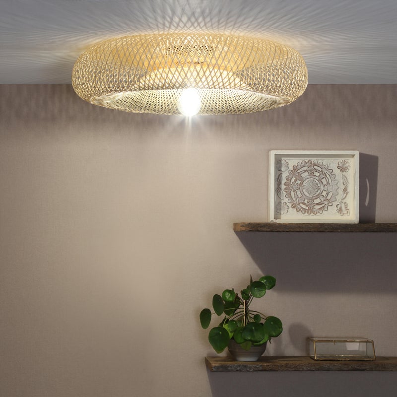 Lampa sufitowa plafon Sibu czarna bambus 60 cm E27 Inspire