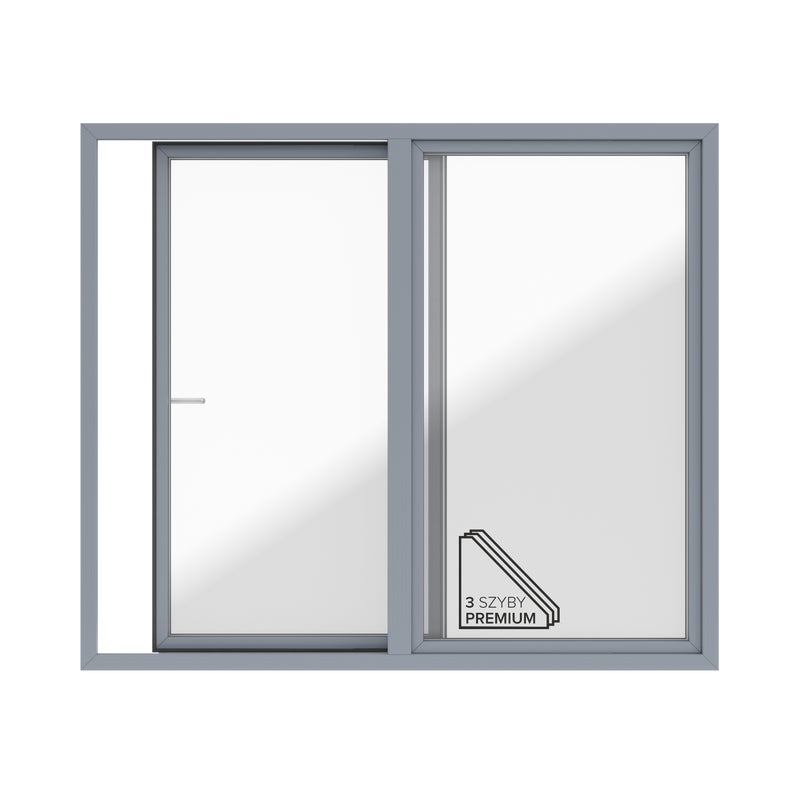 Okno PCV 3-szybowe tarasowe PSK+FIX 85 antracytowe 2700x2300 mm przesuwne w lewo