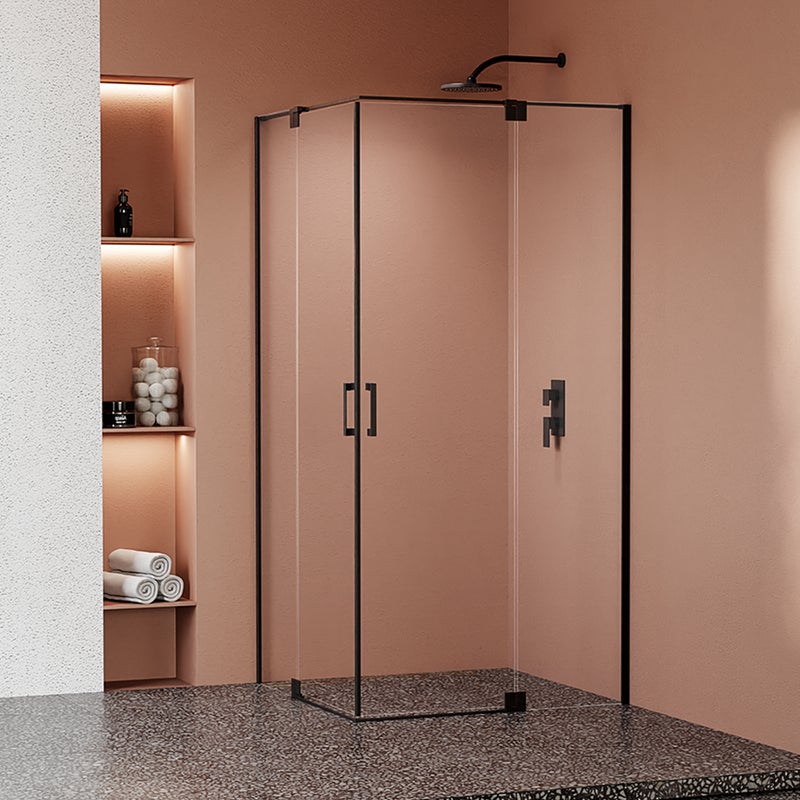 Kabina prysznicowa prostokątna dwuskrzydłowa uchylna Swing Black 110 x 100 x 200 cm czarna szkło transparentne Wellneo