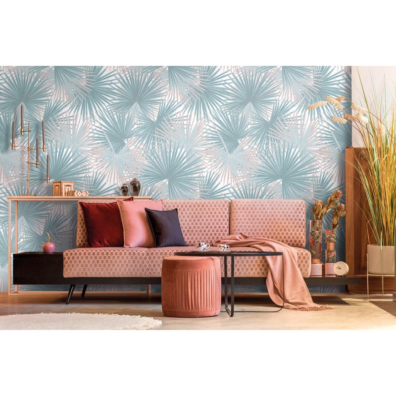 Tapeta panoramiczna Palmy Metropolitan Story zielono-szara 159 x 280 cm