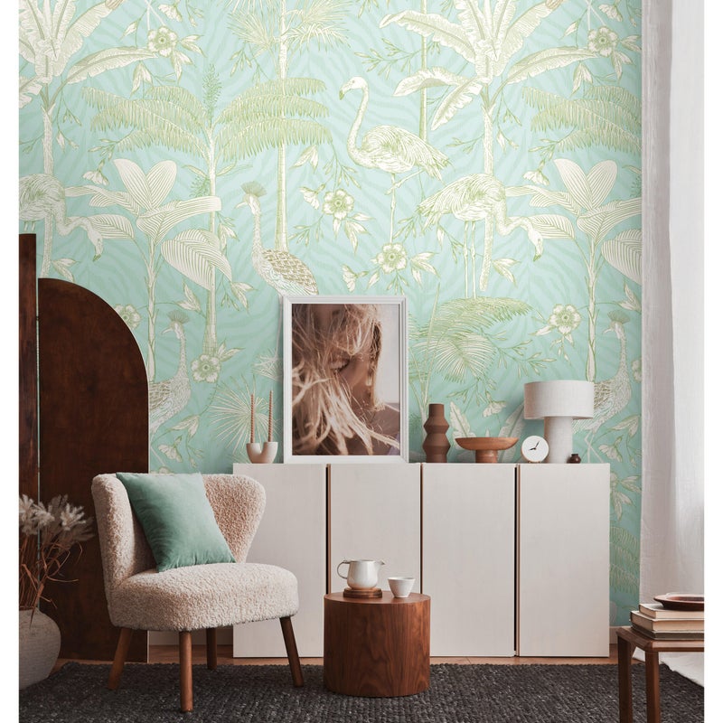 Tapeta panoramiczna The Wall Flamingi zielona 159 x 280 cm