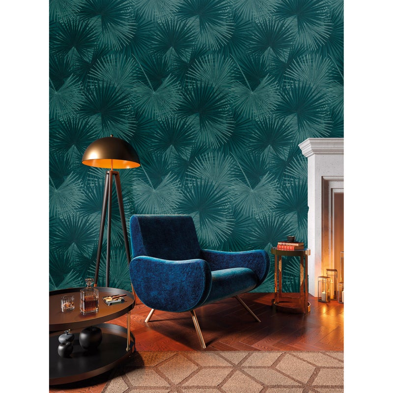Tapeta panoramiczna Palmy Metropolitan Story ciemnozielona 159 x 280 cm