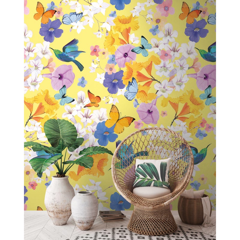 Tapeta panoramiczna dziecięca The Wall Kwiaty i motyle 159 x 280 cm