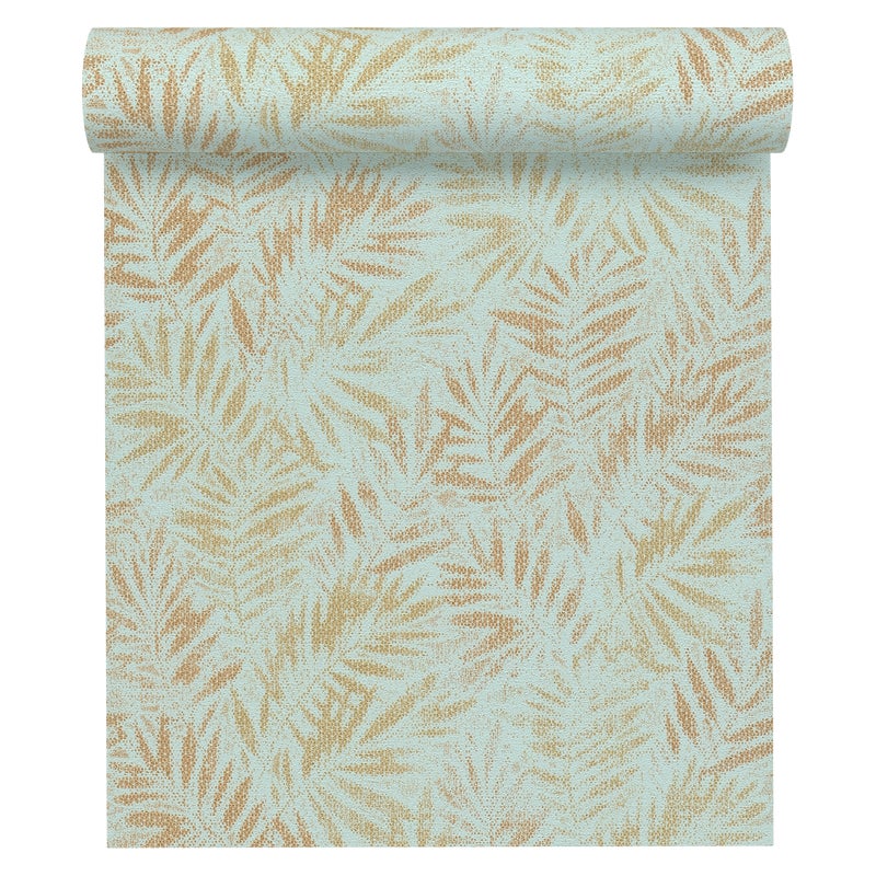 Tapeta Liście Metropolitan Stories 391204 turkusowo-złota winylowa na flizelinie