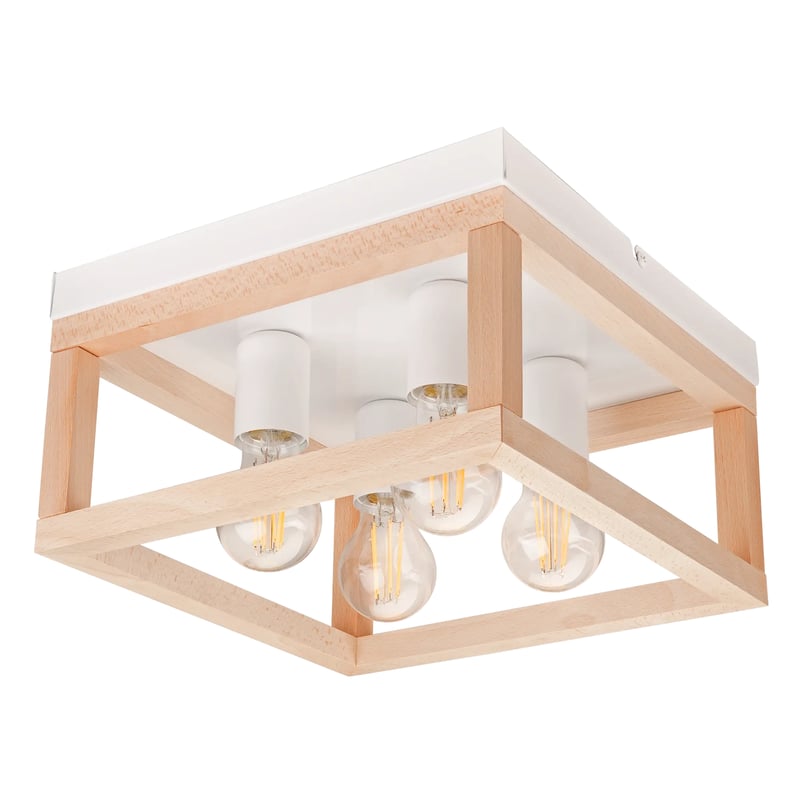 Lampa sufitowa Villy biała z drewnem 4 x E27 Lamkur