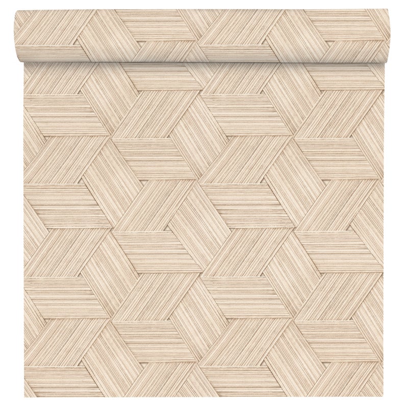 Tapeta mozaika imitująca drewno beżowa winylowa na flizelinie