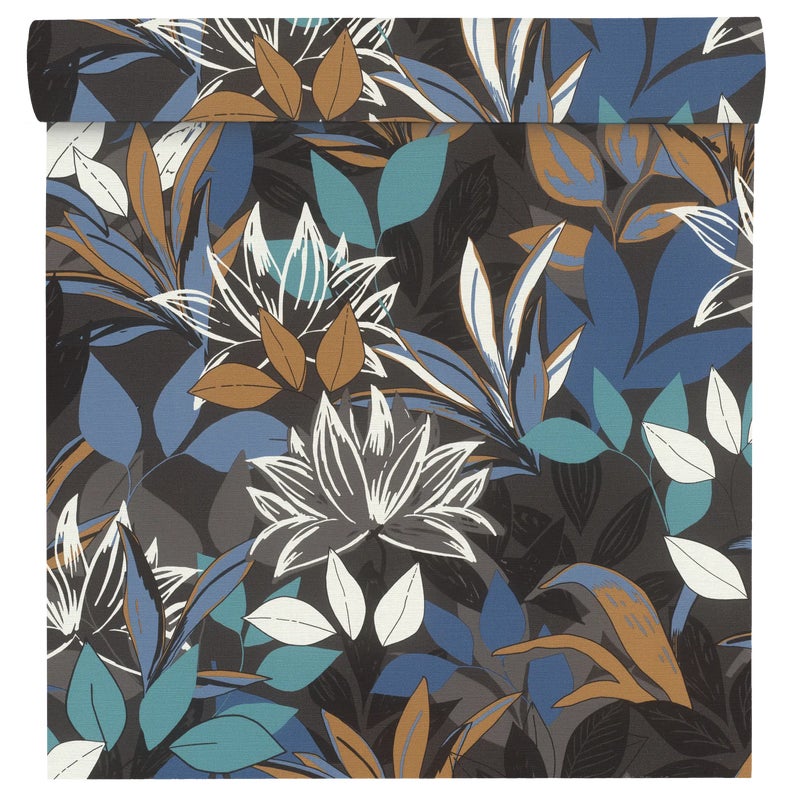 Tapeta liście brązowo-niebieska winylowa na flizelinie