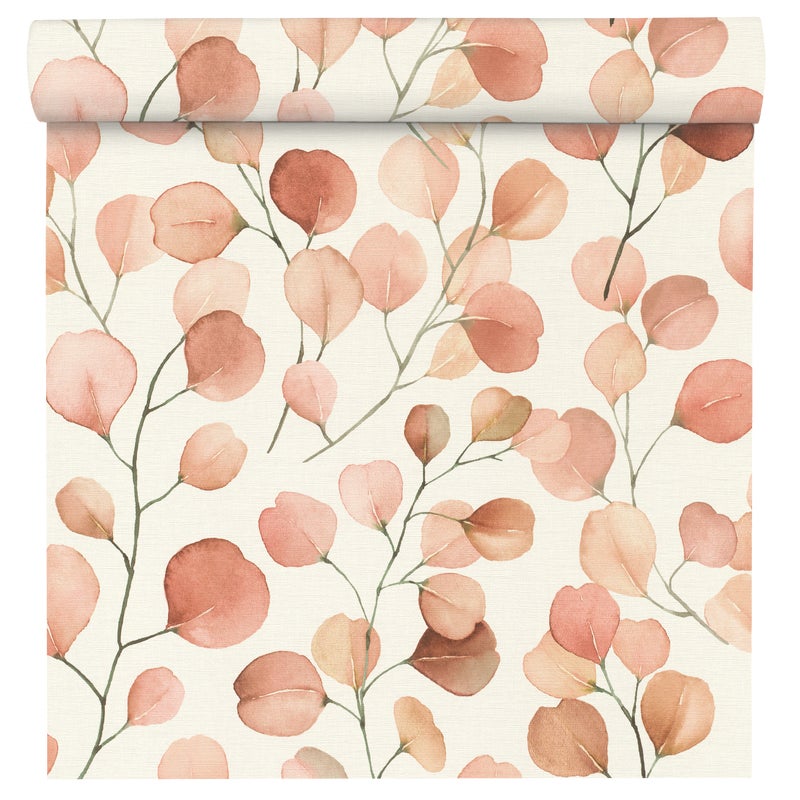 Tapeta liście beżowo-czerwona winylowa na flizelinie