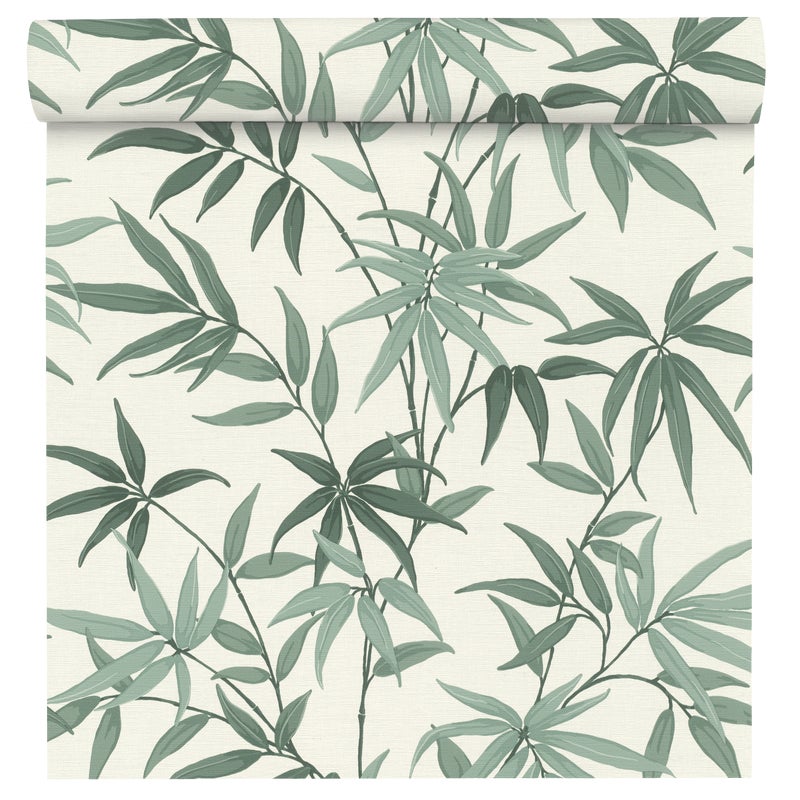 Tapeta liście biało-zielona winylowa na flizelinie