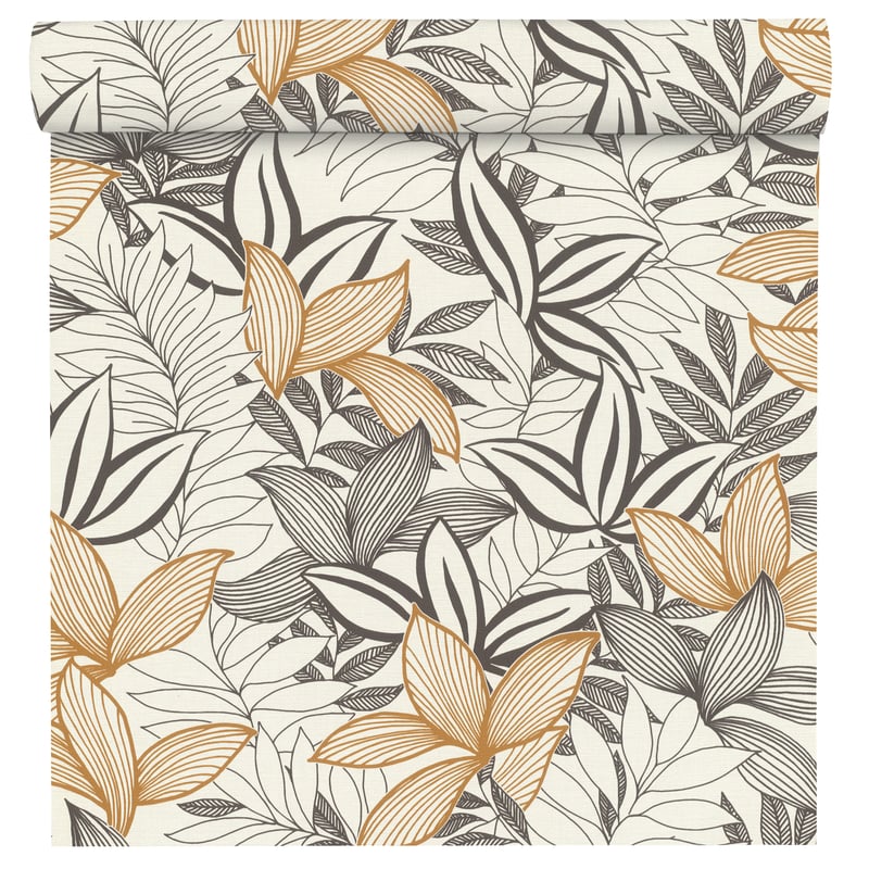 Tapeta liście kremowo-czarna winylowa na flizelinie