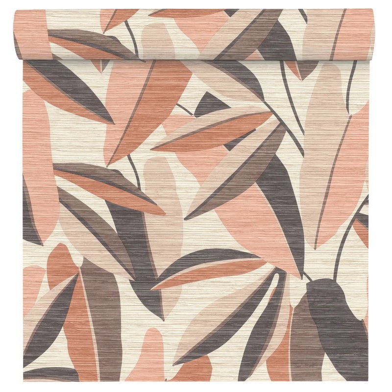 Tapeta liście beżowo-różowa winylowa na flizelinie