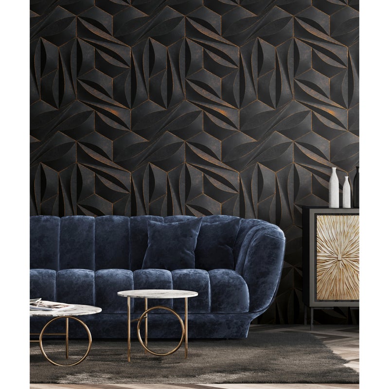 Tapeta panoramiczna Metropolitain 3D czarno-złota 159 x 280 cm