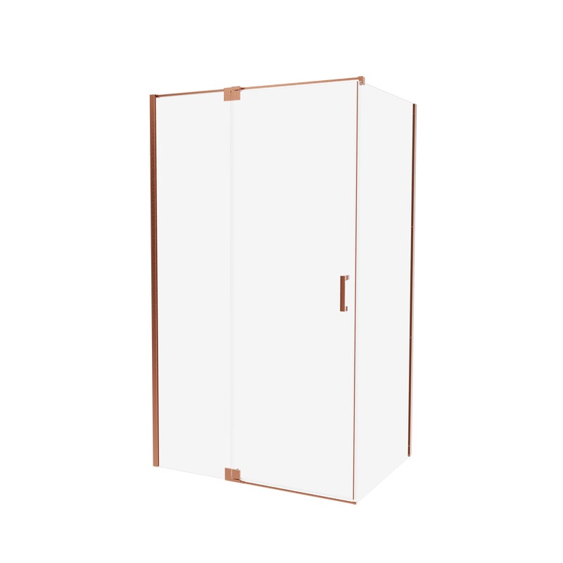 Kabina prysznicowa kwadratowa jednoskrzydłowa uchylna Swing Copper 90 x 90 x 200 cm miedź szczotkowana szkło transparentne Wellneo