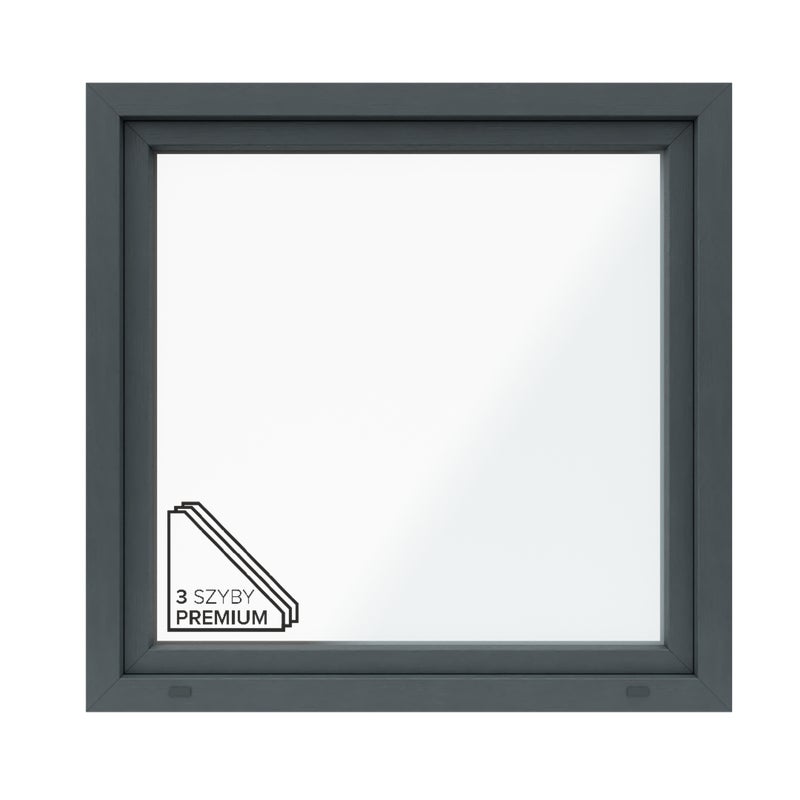 Okno PCV 3-szybowe fasadowe O16/85 antracytowe 1165x1135 mm otwierane do wewnątrz prawe Witraż