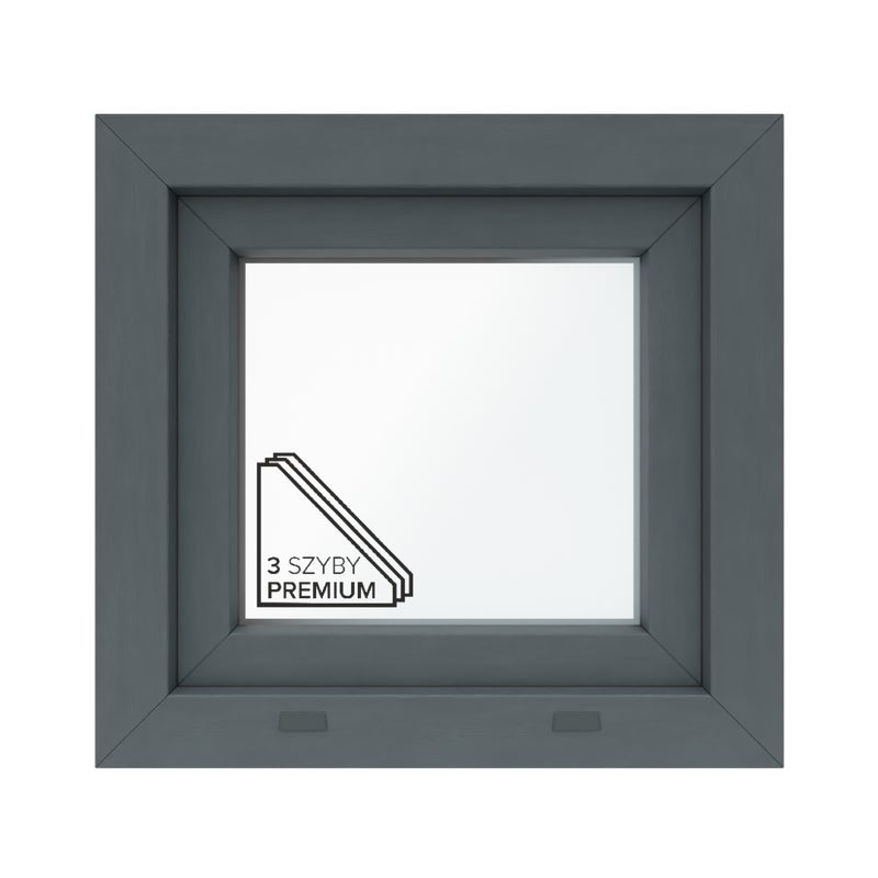 Okno PCV 3-szybowe balkonowe O1U/85 antracytowe 565x535 mm uchylne do wewnątrz Witraż