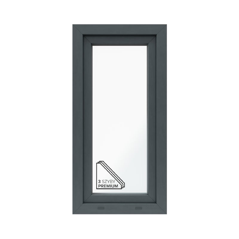 Okno PCV 3-szybowe fasadowe O11/85 antracytowe 565x1135 mm otwierane do wewnątrz lewe Witraż