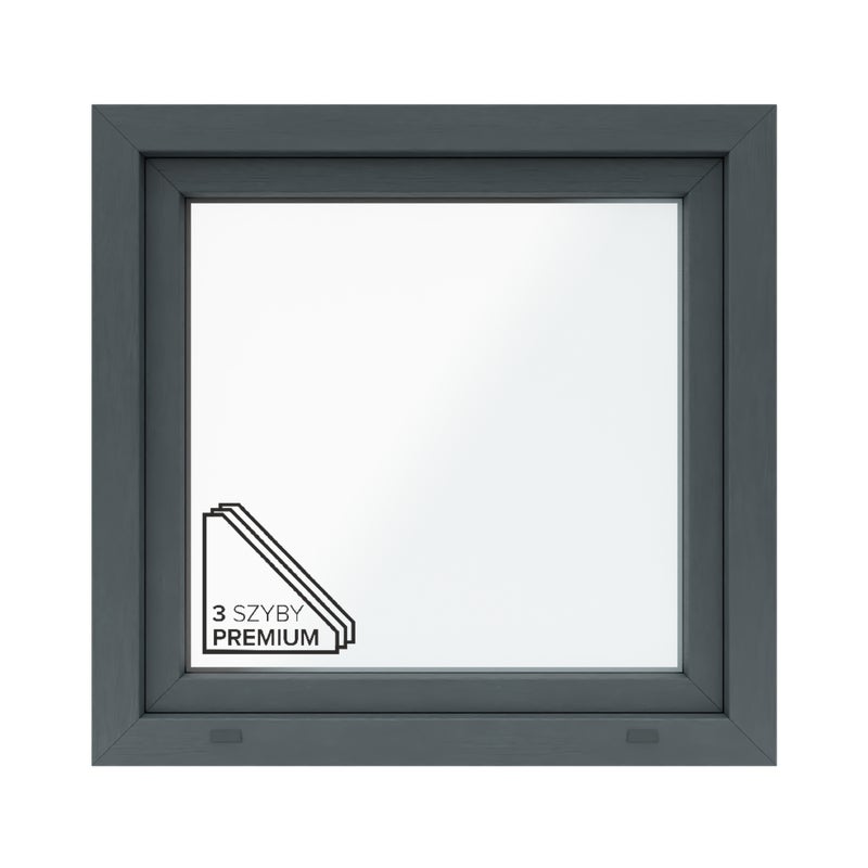 Okno PCV 3-szybowe fasadowe O5L/85 antracytowe 865x835 mm otwierane do wewnątrz lewe Witraż