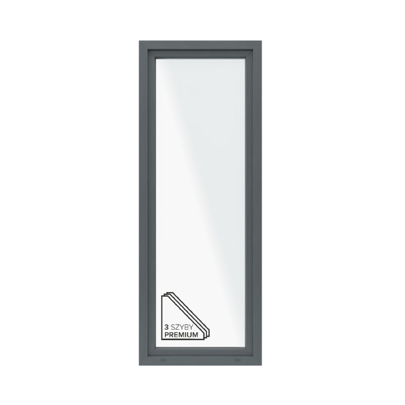 Okno PCV 3-szybowe balkonowe OB7/85 antracytowe 865x2295 mm otwierane do wewnątrz prawe Witraż