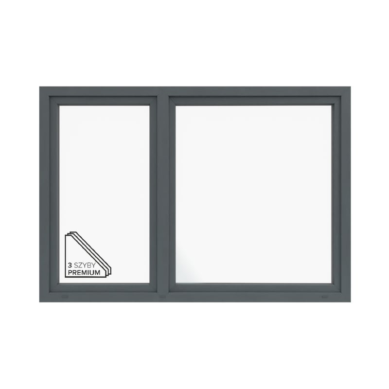 Okno PCV 3-szybowe fasadowe O38/85 antracytowe 2065x1435 mm otwierane do wewnątrz prawe Witraż