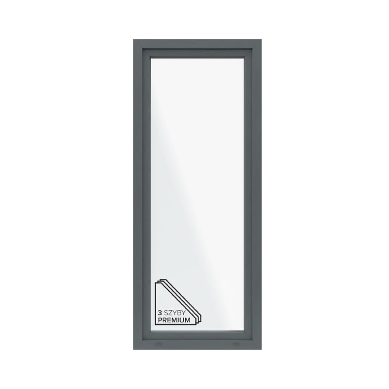 Okno PCV 3-szybowe balkonowe OB3/85 antracytowe 865x2095 mm otwierane do wewnątrz prawe Witraż