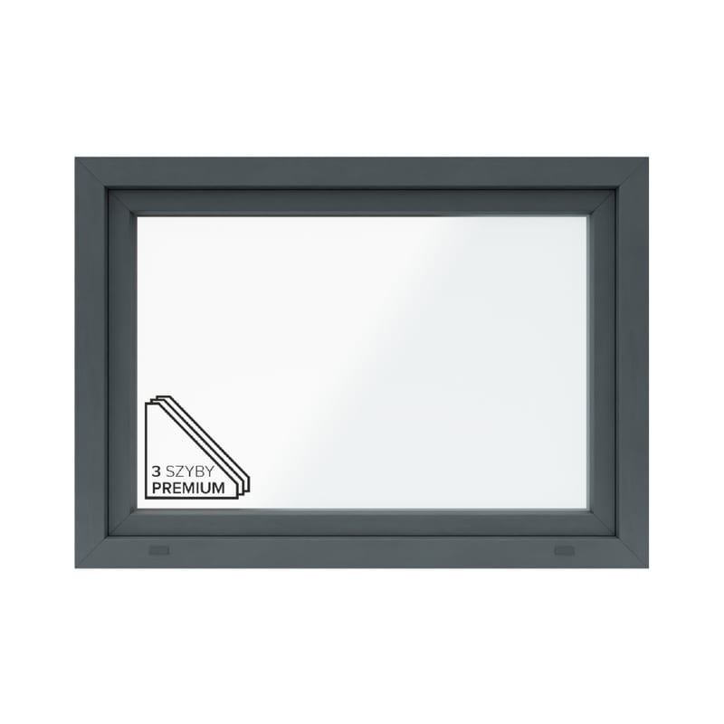 Okno PCV 3-szybowe fasadowe O6U/85 antracytowe 1165x835 mm uchylne do wewnątrz Witraż