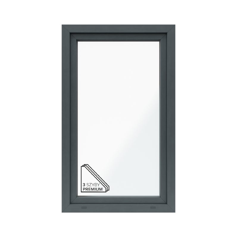 Okno PCV 3-szybowe fasadowe O31/85 antracytowe 865x1435 mm otwierane do wewnątrz lewe Witraż