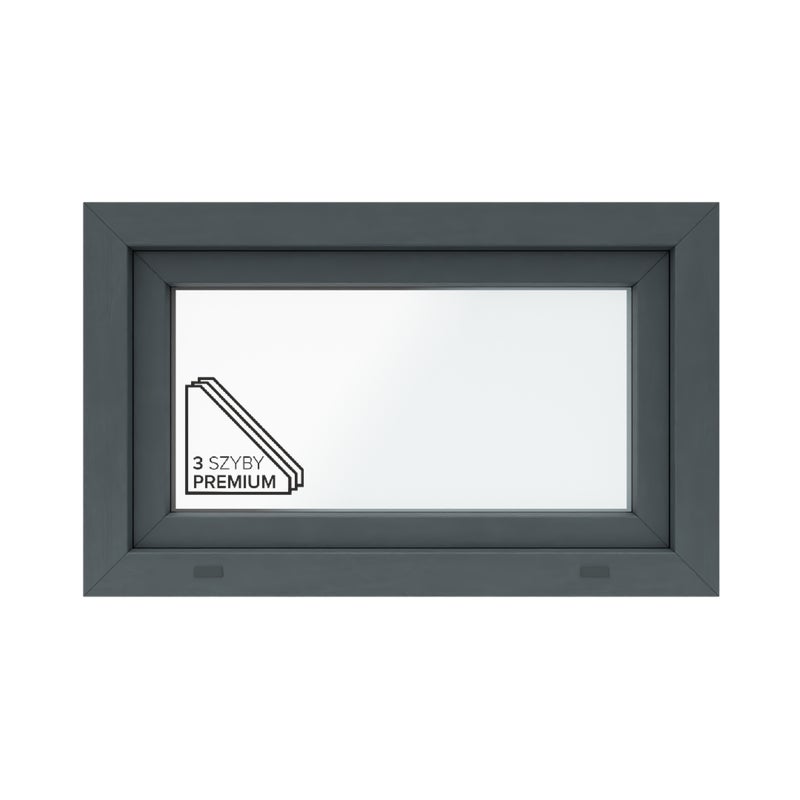 Okno PCV 3-szybowe fasadowe O2/85 antracytowe 865x535 mm uchylne do wewnątrz Witraż