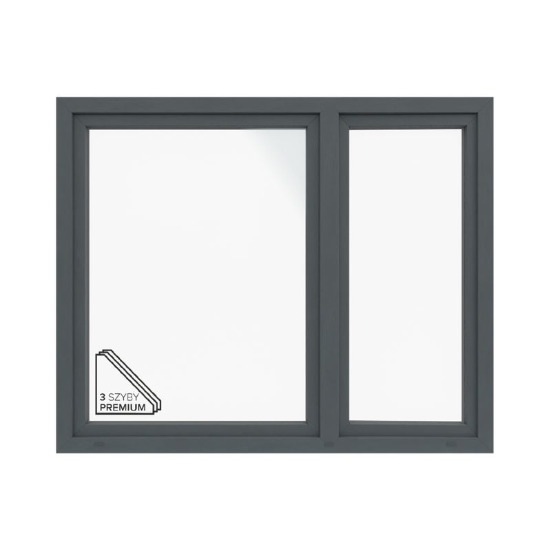 Okno PCV 3-szybowe fasadowe O37/85 antracytowe 1765x1435 mm otwierane do wewnątrz lewe Witraż