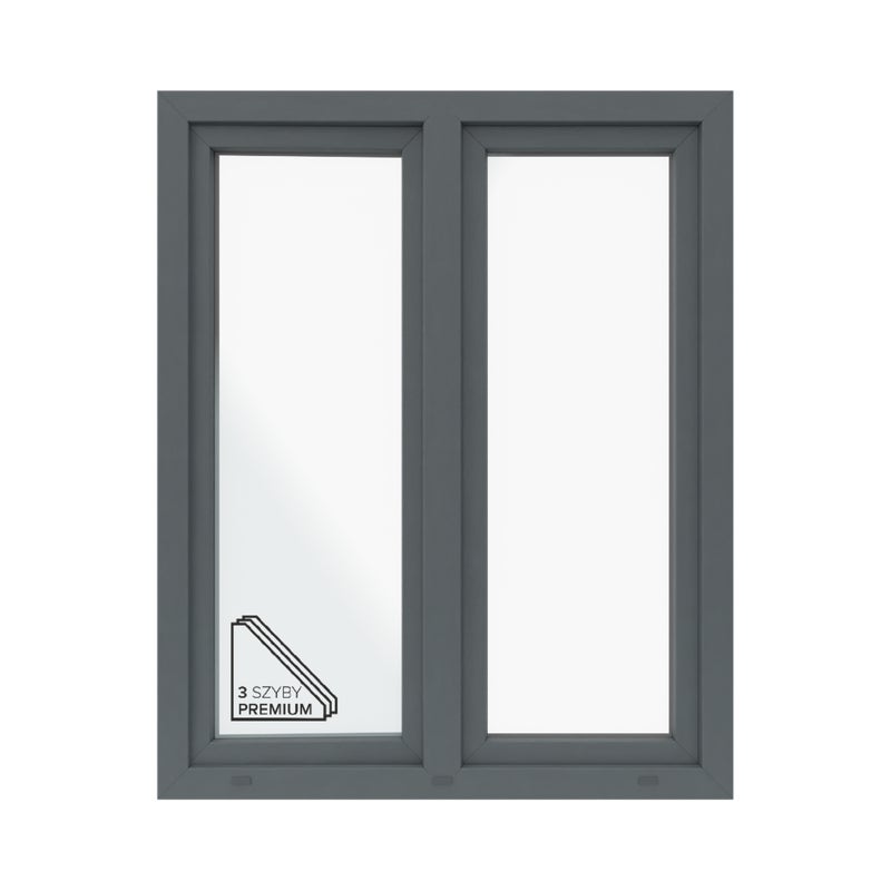 Okno PCV 3-szybowe fasadowe O32S/85 antracytowe 1165x1435 mm otwierane do wewnątrz prawe Witraż