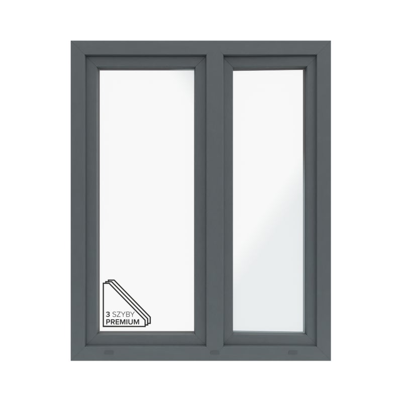 Okno PCV 3-szybowe fasadowe O33A/85 antracytowe 1165x1435 mm otwierane do wewnątrz lewe Witraż