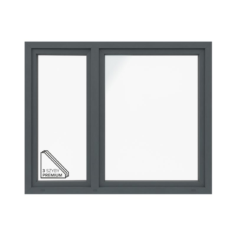 Okno PCV 3-szybowe fasadowe O36/85 antracytowe 1765x1435 mm otwierane do wewnątrz prawe Witraż