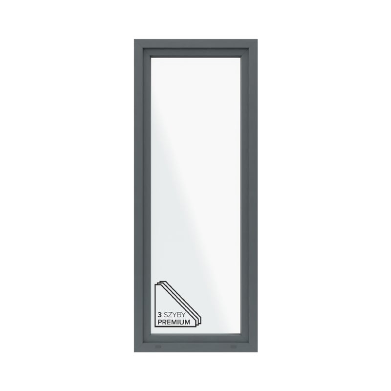 Okno PCV 3-szybowe balkonowe OB5/85 antracytowe 865x2195 mm otwierane do wewnątrz prawe Witraż