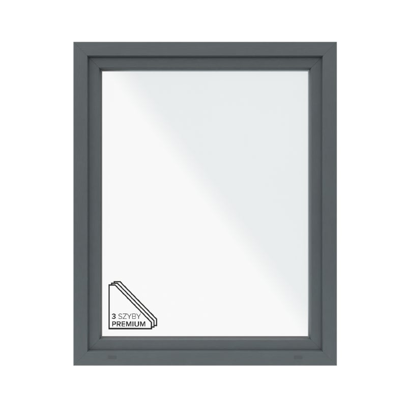 Okno PCV 3-szybowe fasadowe O33/85 antracytowe 1165x1435 mm otwierane do wewnątrz lewe Witraż