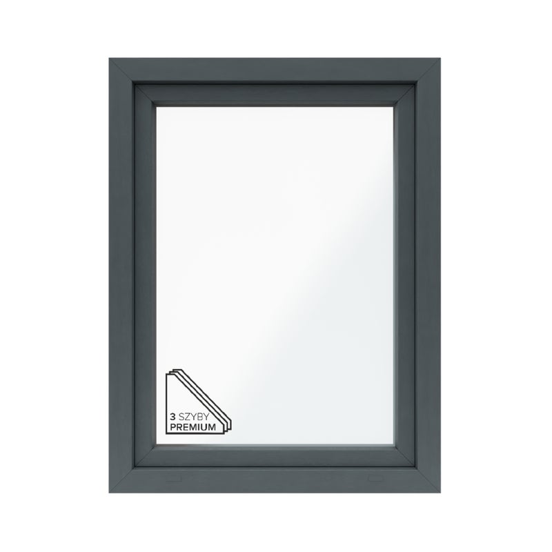 Okno PCV 3-szybowe fasadowe O14/85 antracytowe 865x1135 mm otwierane do wewnątrz prawe Witraż