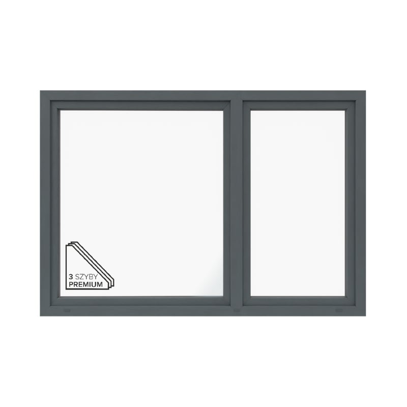 Okno PCV 3-szybowe fasadowe O39/85 antracytowe 2065x1435 mm otwierane do wewnątrz lewe Witraż