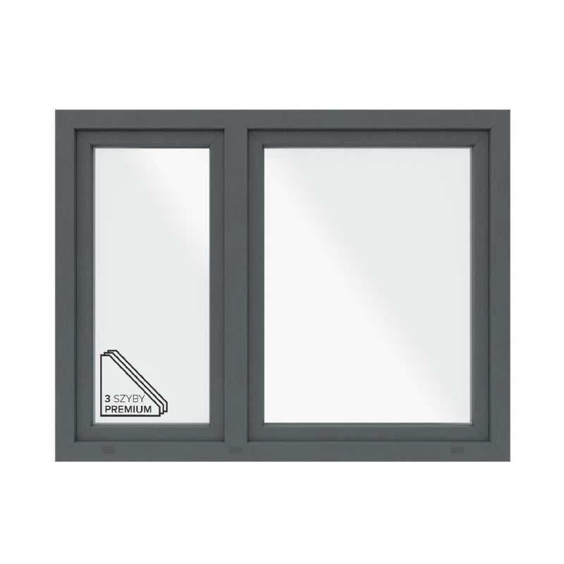 Okno PCV 3-szybowe fasadowe O18/85 antracytowe 1465x1135 mm otwierane do wewnątrz prawe Witraż