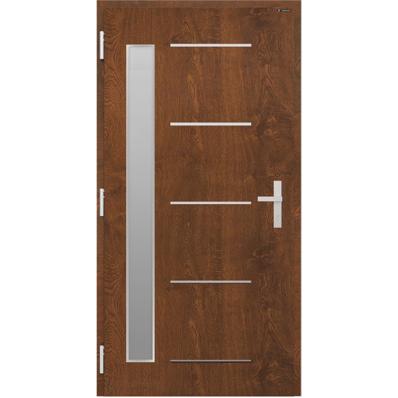 Wiśniowski Drzwi zewnętrzne wejściowe stalowe szyba szara ramka Novia orzechowe 90 lewe