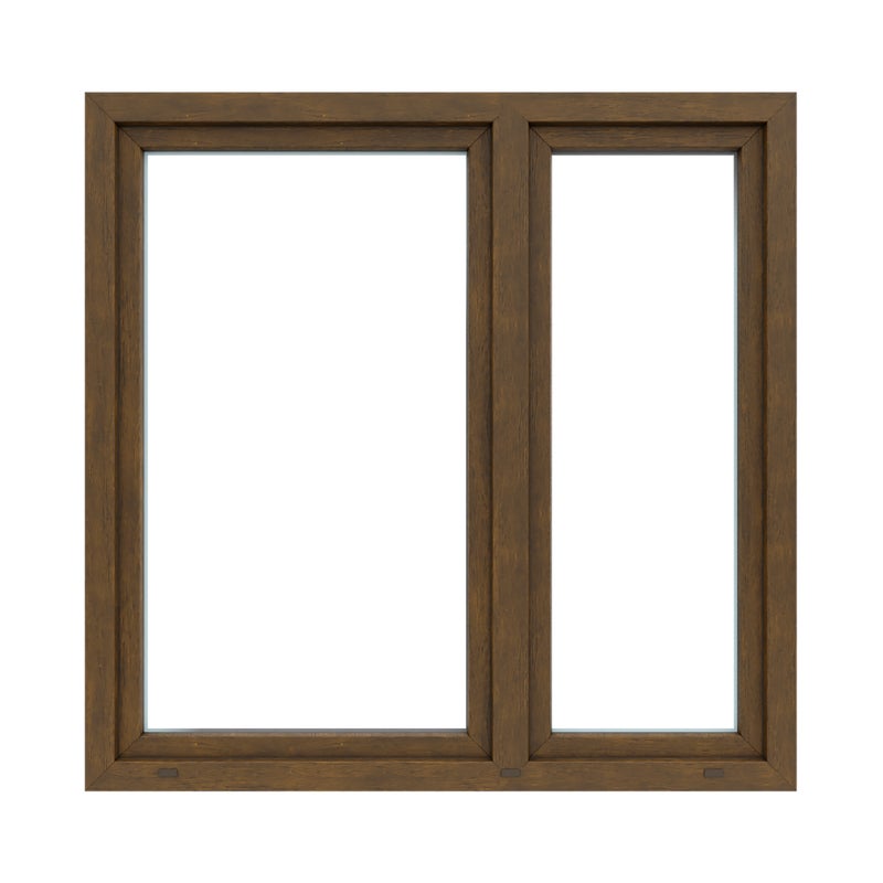 Okno PCV 2-szybowe fasadowe O35 orzechowe 1465X1435 mm otwierane do wewnątrz lewe Witraż