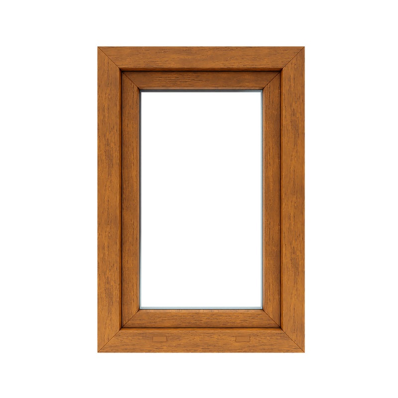 Okno PCV 2-szybowe fasadowe O4U złoty dąb 565x835 mm uchylne do wewnątrz Witraż